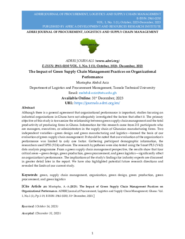 (PDF) The Impact of Green Supply Chain Management Practices on ...