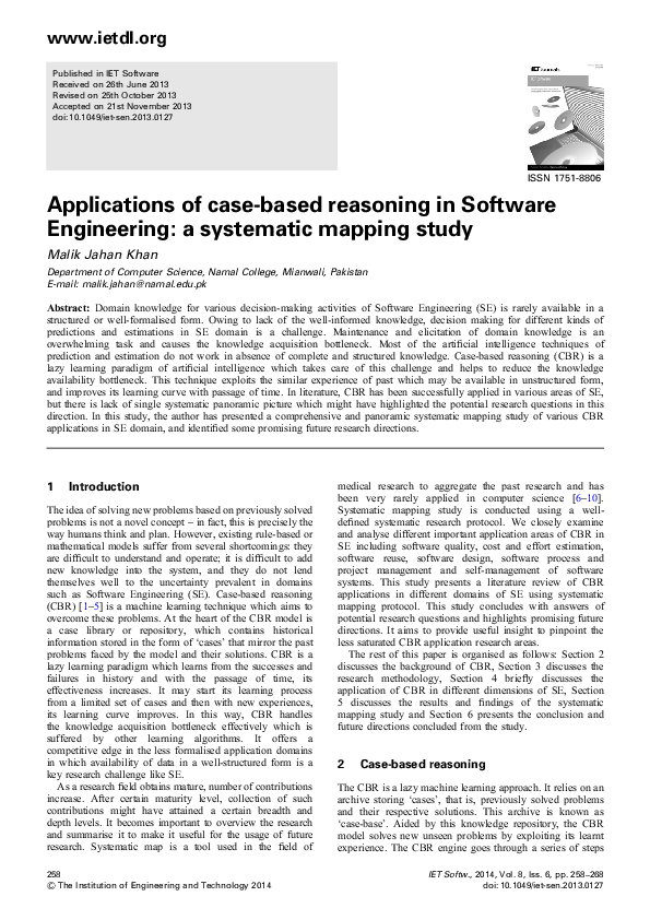 (PDF) Applications of case‐based reasoning in Software Engineering: a ...