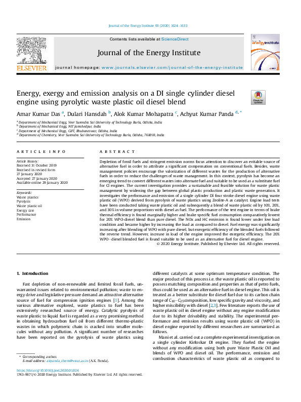(PDF) Energy, exergy and emission analysis on a DI single cylinder ...
