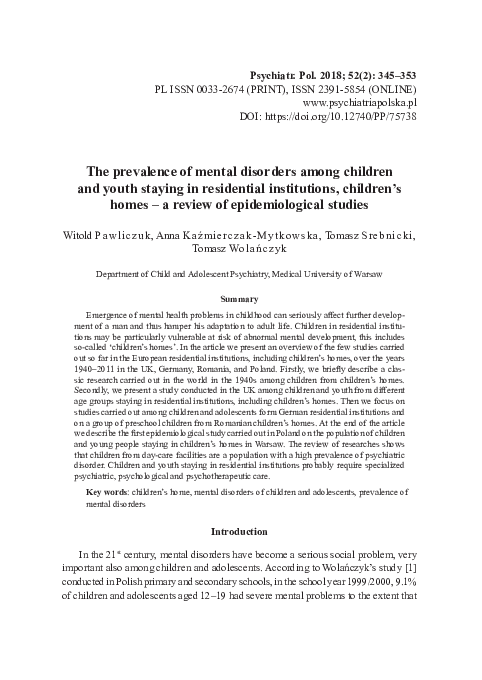 (PDF) The Prevalence of Mental Disorders Among Children and Adolescents ...