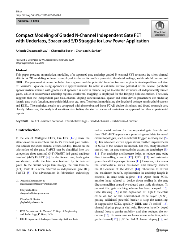 (PDF) Compact Modeling of Graded N-Channel Independent Gate FET with ...