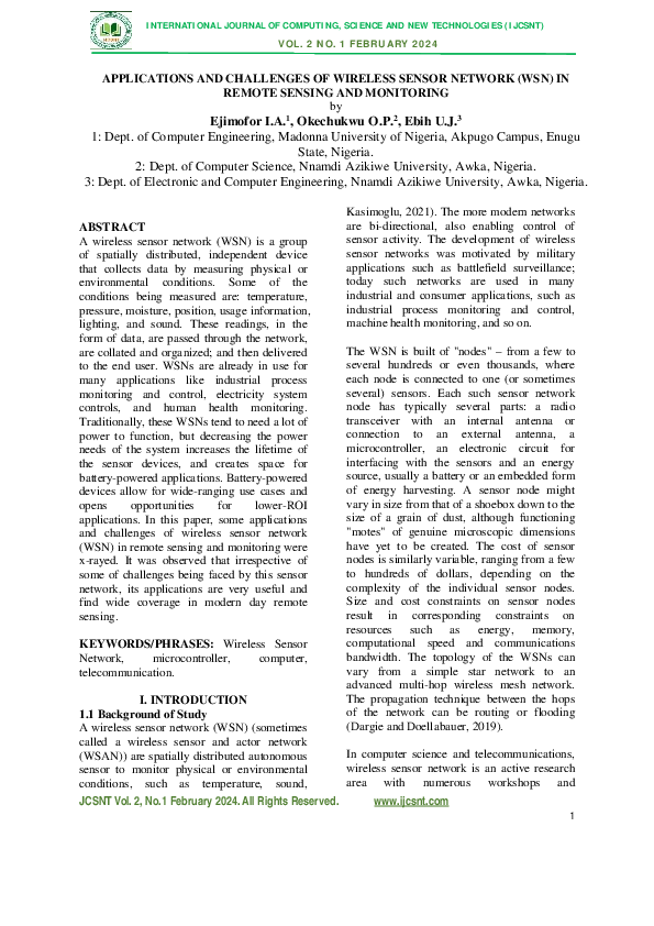 (PDF) Applications and Challenges of Wireless Sensor Network (WSN) in ...