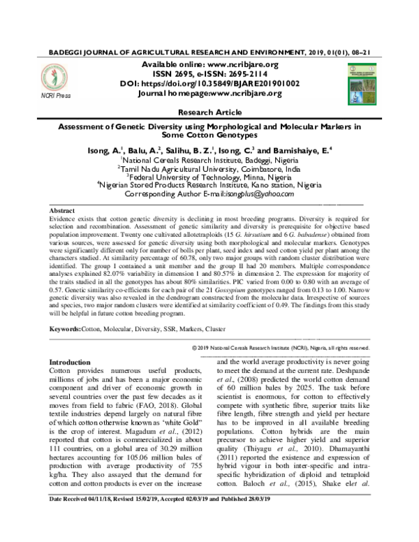 (PDF) Assessment of Genetic Diversity using Morphological and Molecular ...