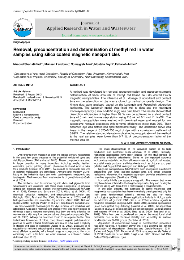 (PDF) Removal, preconcentration and determination of methyl red in ...