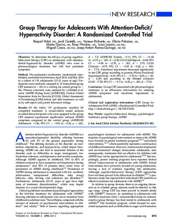 (PDF) Group Therapy for Adolescents With Attention-Deficit ...
