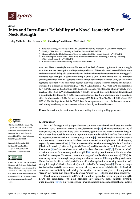 (PDF) Intra and Inter-Rater Reliability of a Novel Isometric Test of ...