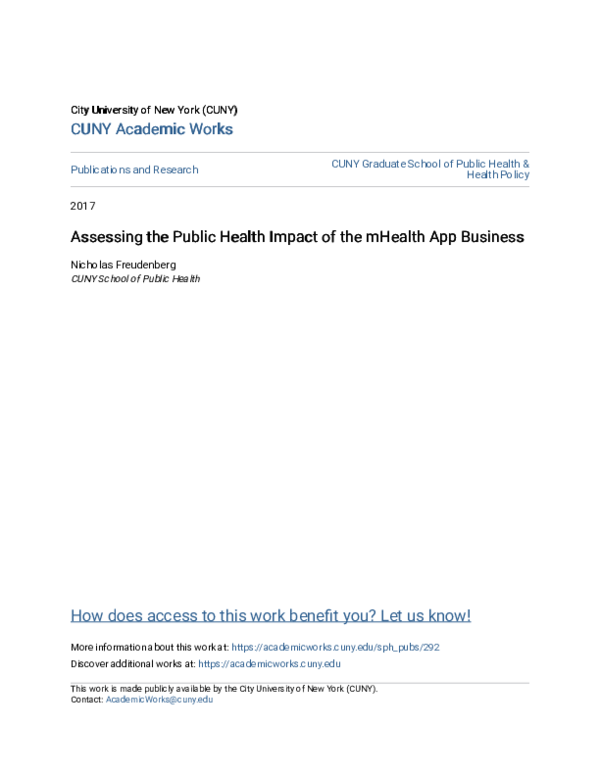 (PDF) Assessing the Public Health Impact of the mHealth App Business