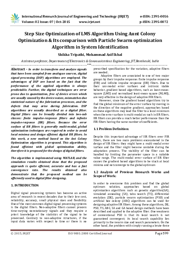 (PDF) Step Size Optimization of LMS Algorithm Using Aunt Colony ...