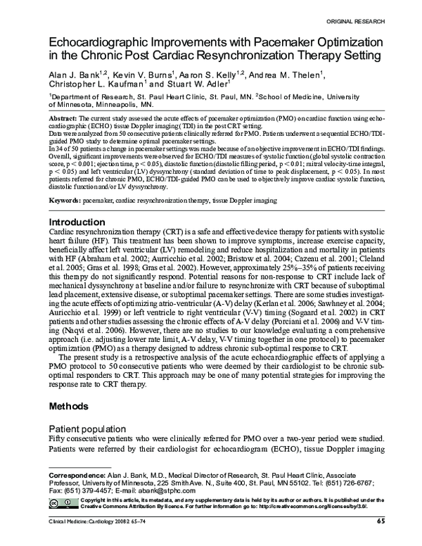 (PDF) Echocardiographic Improvements with Pacemaker Optimization in the ...