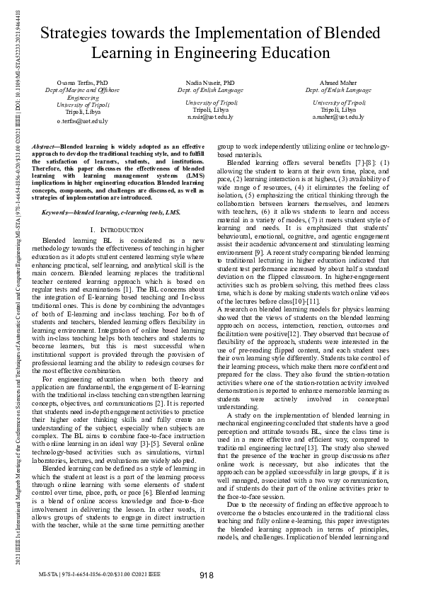 (PDF) Strategies towards the Implementation of Blended Learning in ...