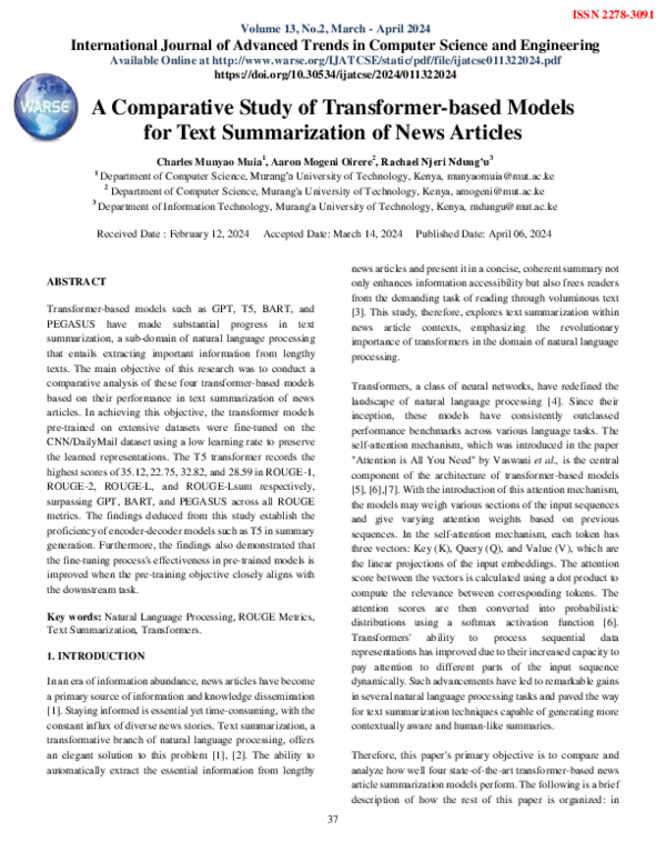 (PDF) A Comparative Study of Transformer-based Models for Text ...