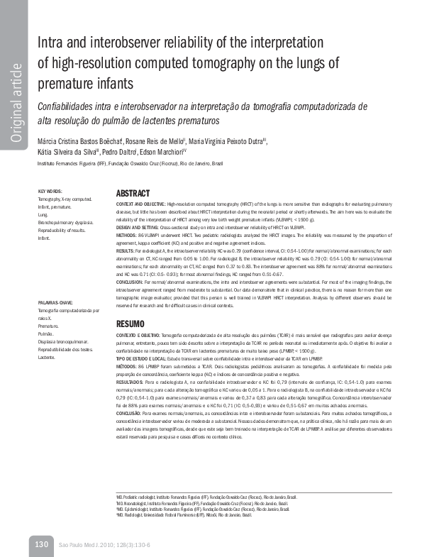 (PDF) Intra and interobserver reliability of the interpretation of high ...