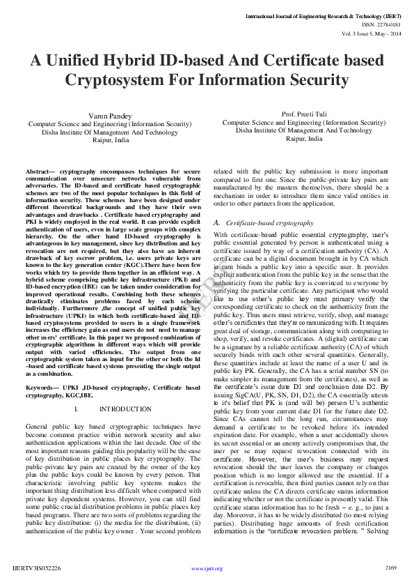 (PDF) A Unified Hybrid ID-based And Certificate based Cryptosystem For ...