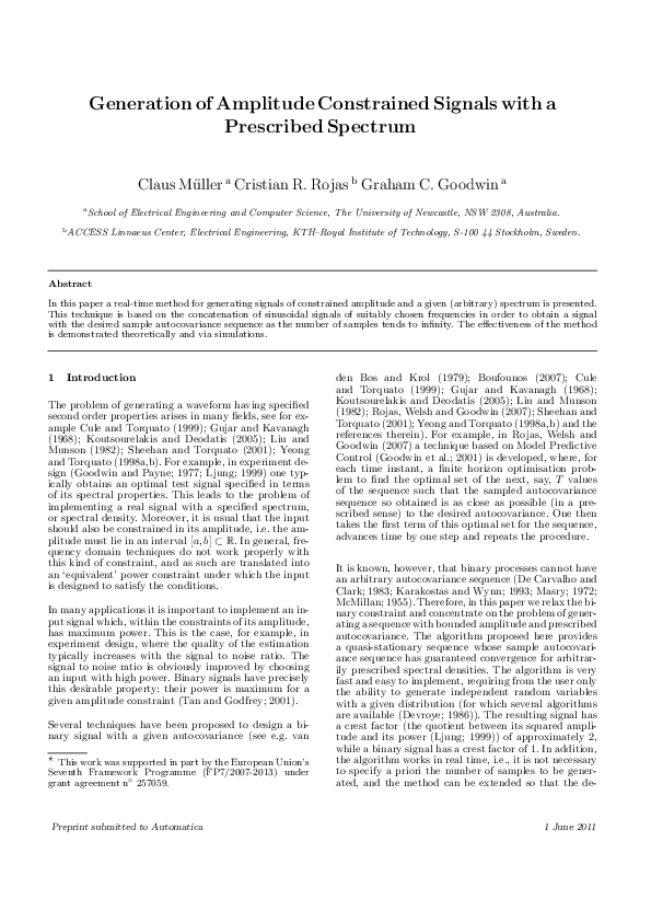 (PDF) Generation of amplitude constrained signals with a prescribed ...