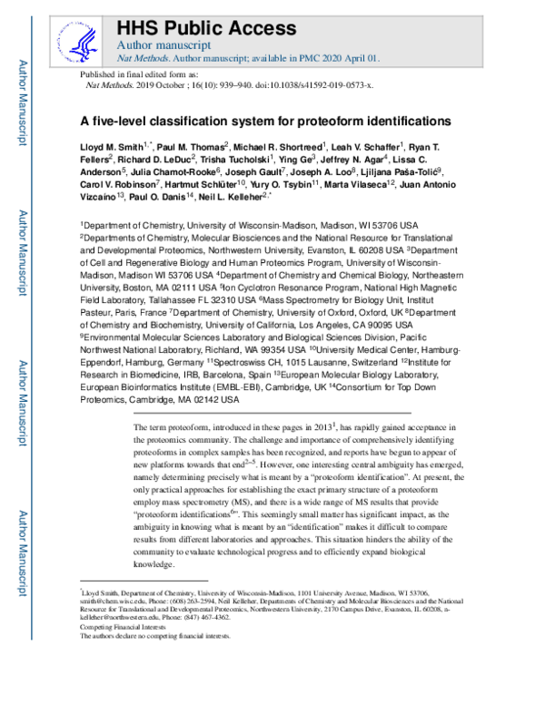 (PDF) A five-level classification system for proteoform identifications