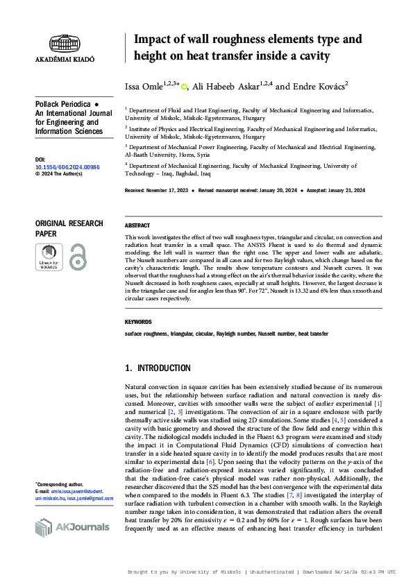 (PDF) Impact of wall roughness elements type and height on heat ...