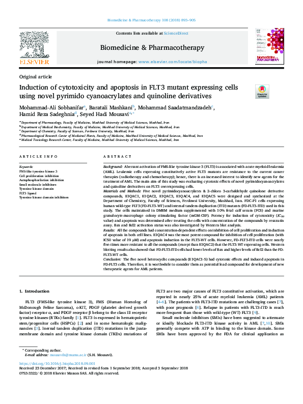 (PDF) Induction of cytotoxicity and apoptosis in FLT3 mutant expressing ...