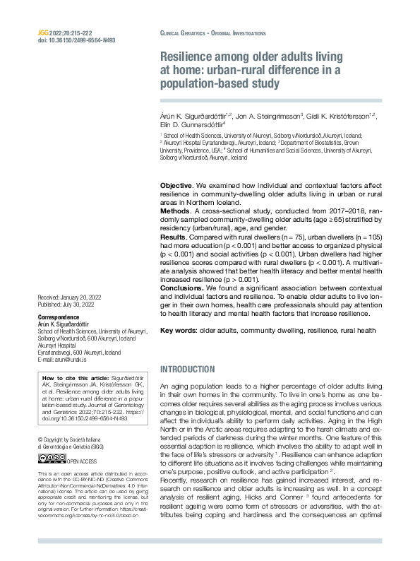 (PDF) Resilience among older adults living at home: urban-rural ...