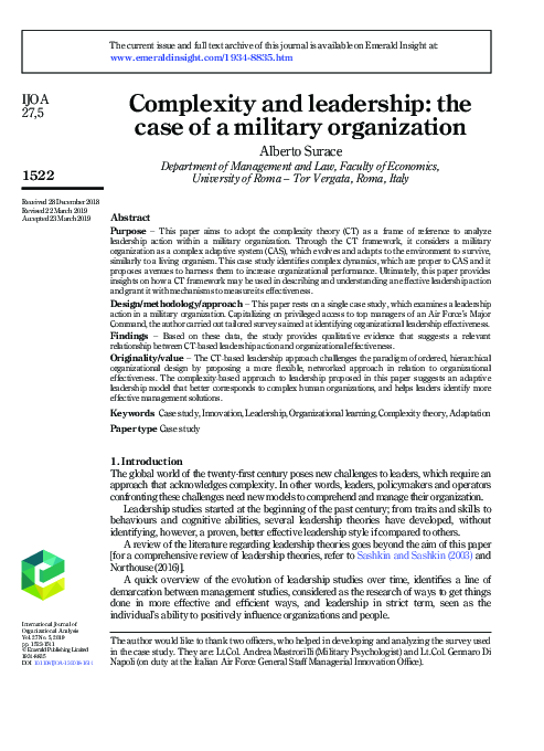 (PDF) Complexity and leadership: the case of a military organization