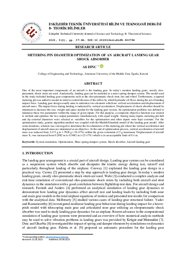(PDF) Metering Pin Diameter Optimization of an Aircraft Landing Gear ...