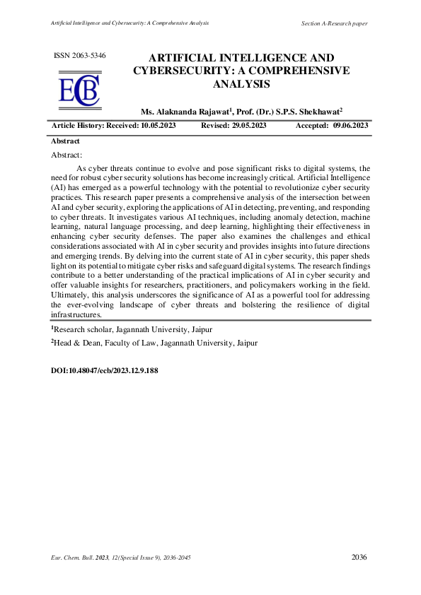 (PDF) ARTIFICIAL INTELLIGENCE AND CYBERSECURITY: A COMPREHENSIVE ANALYSIS