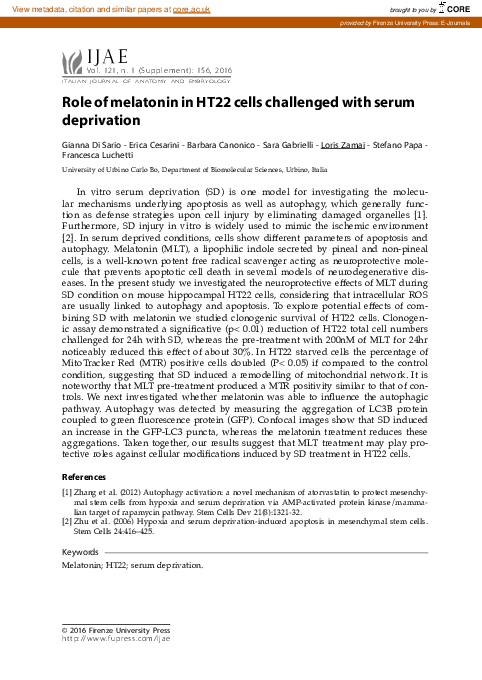 (PDF) Role of melatonin in HT22 cells challenged with serum deprivation