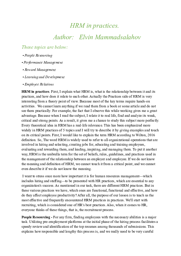 (PDF) HRM in practices