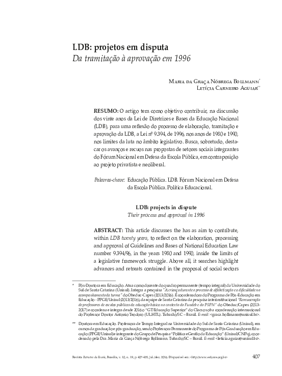 (PDF) LDB - projetos em disputa: Da tramitação à aprovação em 1996