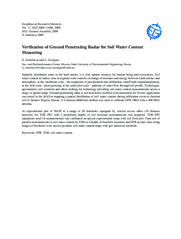 (PDF) Verification of Ground Penetrating Radar for Soil Water Content ...