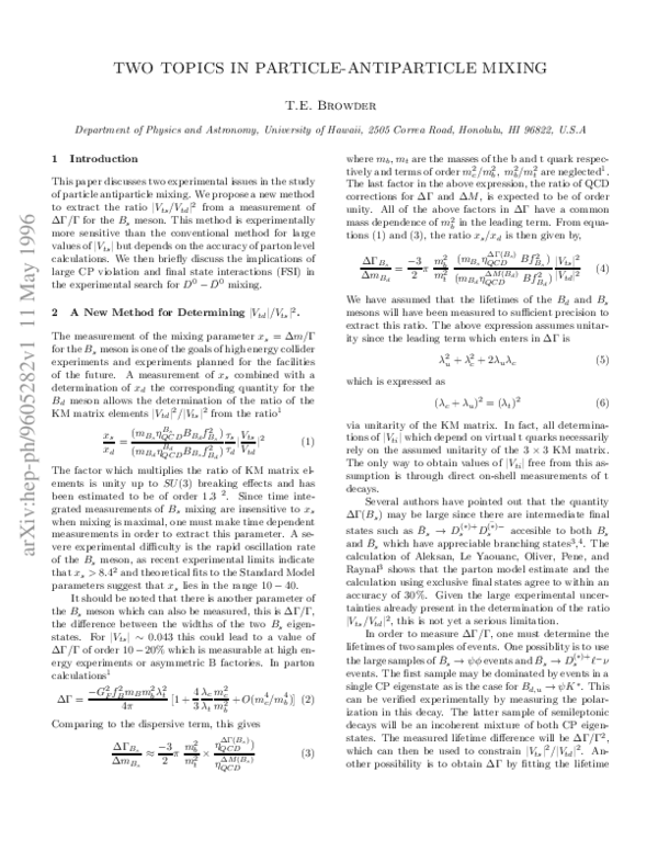 (PDF) Two Topics in Particle-Antiparticle Mixing