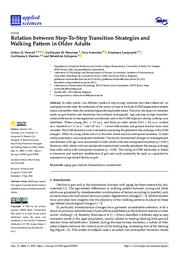 (PDF) Relation between Step-To-Step Transition Strategies and Walking ...