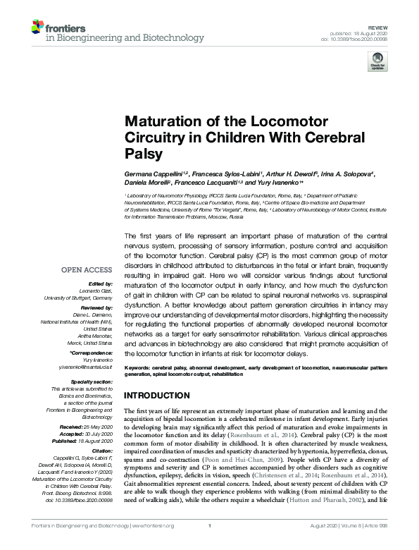 (PDF) Maturation of the Locomotor Circuitry in Children With Cerebral Palsy