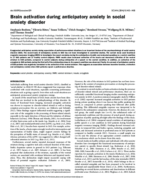 (PDF) Brain activation during anticipatory anxiety in social anxiety ...