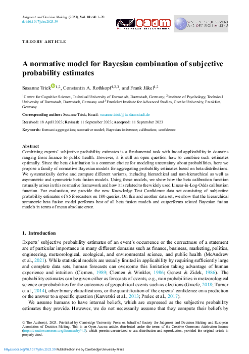 (PDF) A normative model for Bayesian combination of subjective ...