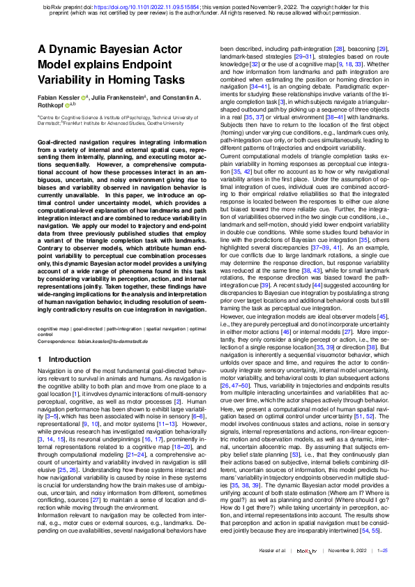 (PDF) A Dynamic Bayesian Actor Model explains Endpoint Variability in ...