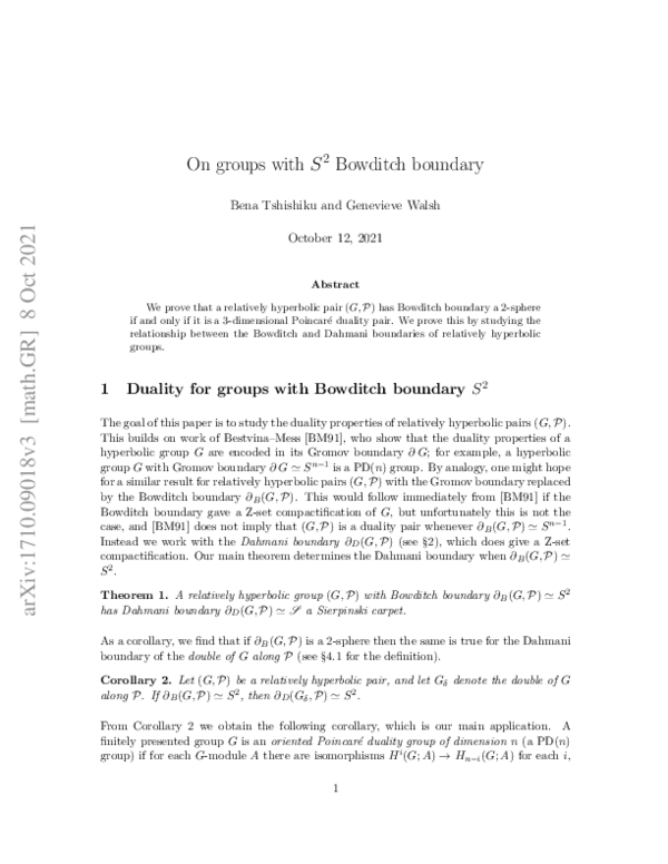 (PDF) On groups with $S^2$ Bowditch boundary