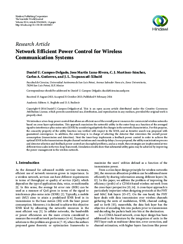 Pdf Network Efficient Power Control For Wireless Communication Systems