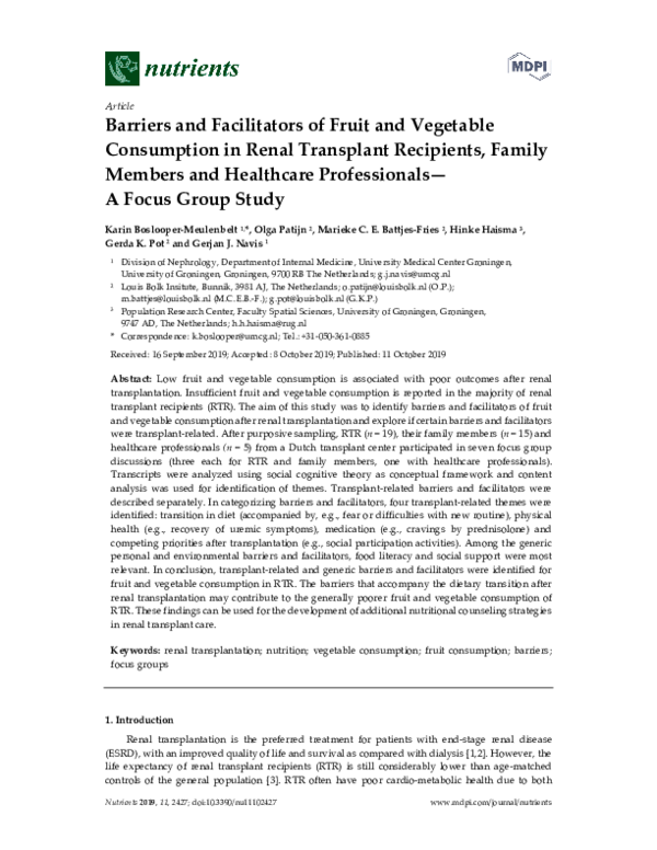 (PDF) Barriers and Facilitators of Fruit and Vegetable Consumption in ...