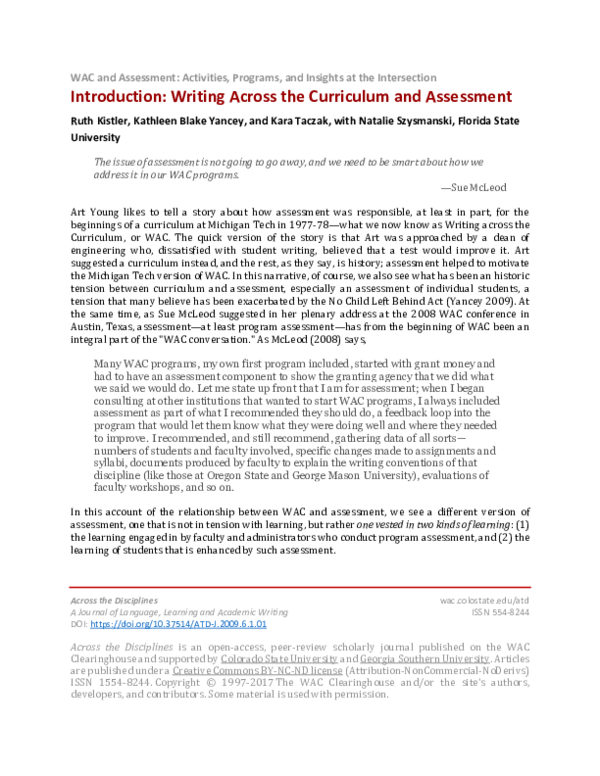 (PDF) Across the Disciplines Introduction: Writing Across the ...