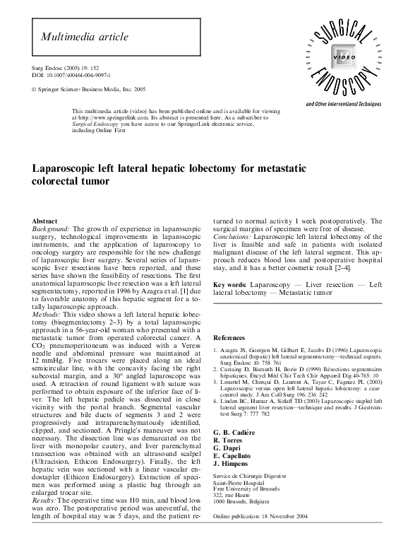 (PDF) Laparoscopic left lateral hepatic lobectomy for metastatic ...