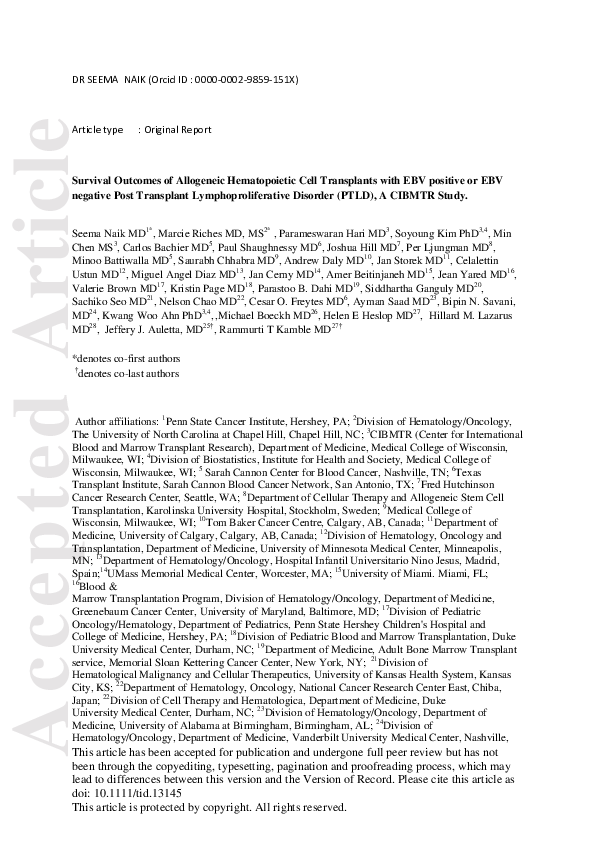 (PDF) Survival outcomes of allogeneic hematopoietic cell transplants ...