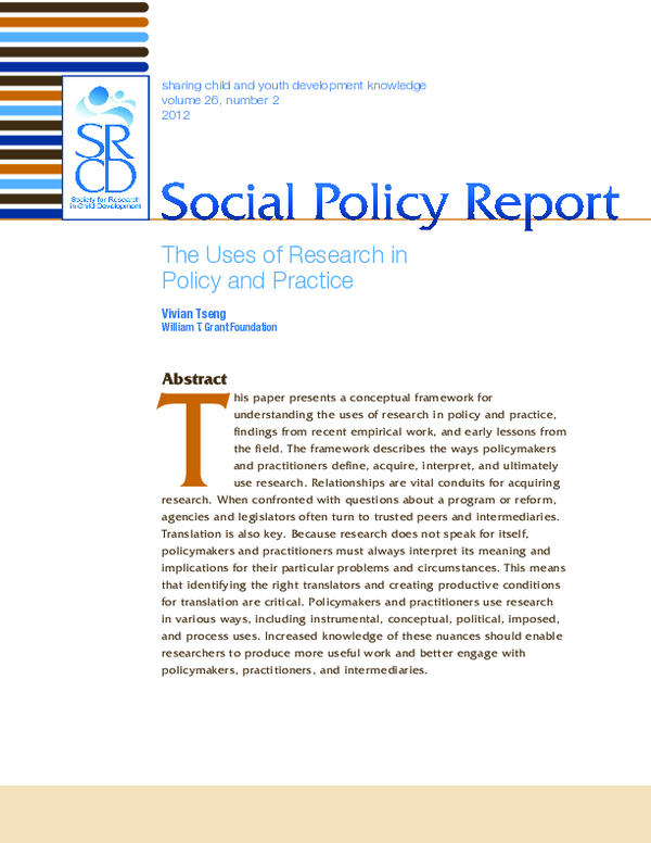 (PDF) The Uses of Research in Policy and Practice. Social Policy Report ...