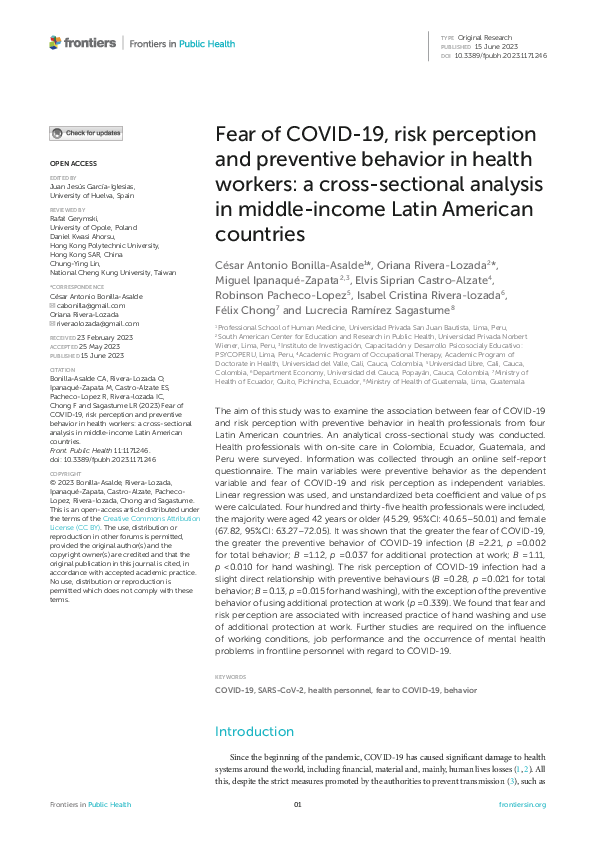 (PDF) Fear of COVID-19, Risk Perception and Preventive Behavior in ...
