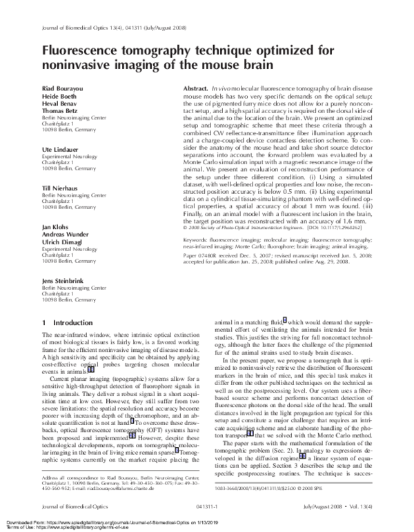 (PDF) Fluorescence tomography technique optimized for noninvasive ...