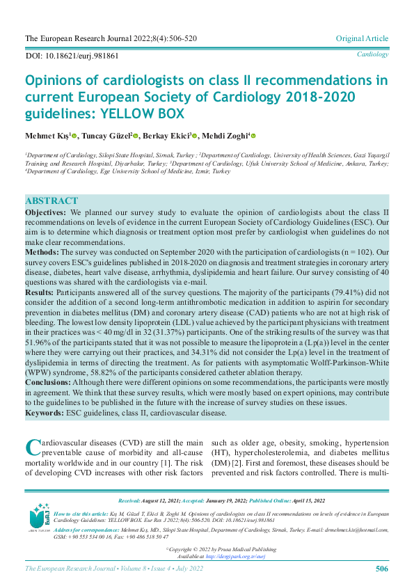 (PDF) Opinions of cardiologists on class II recommendations in current ...