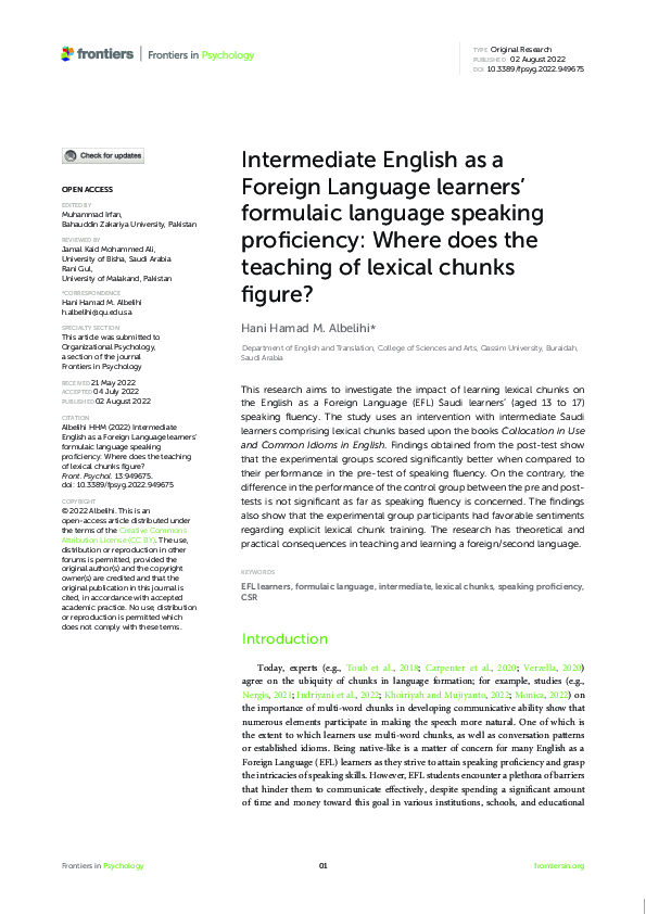 (PDF) Intermediate English as a Foreign Language learners’ formulaic ...