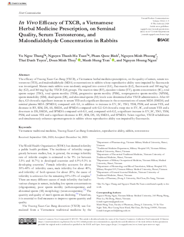 (PDF) In Vivo Efficacy of TXCB, a Vietnamese Herbal Medicine ...
