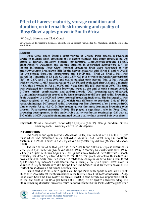 (PDF) Effect of harvest maturity, storage condition and duration, on ...