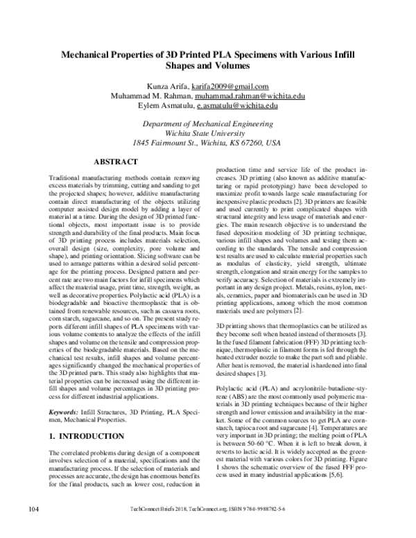 (PDF) Mechanical Properties of 3D Printed PLA Specimens with Various ...