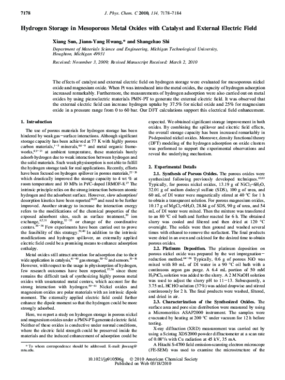 (PDF) Hydrogen Storage in Mesoporous Metal Oxides with Catalyst and ...